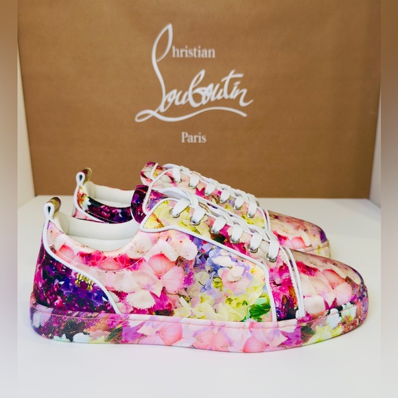 Christian Louboutin Junior Viera Orlato Flat Floral-print Satin Sneakers EU 43.5 - Picture 5 of 15